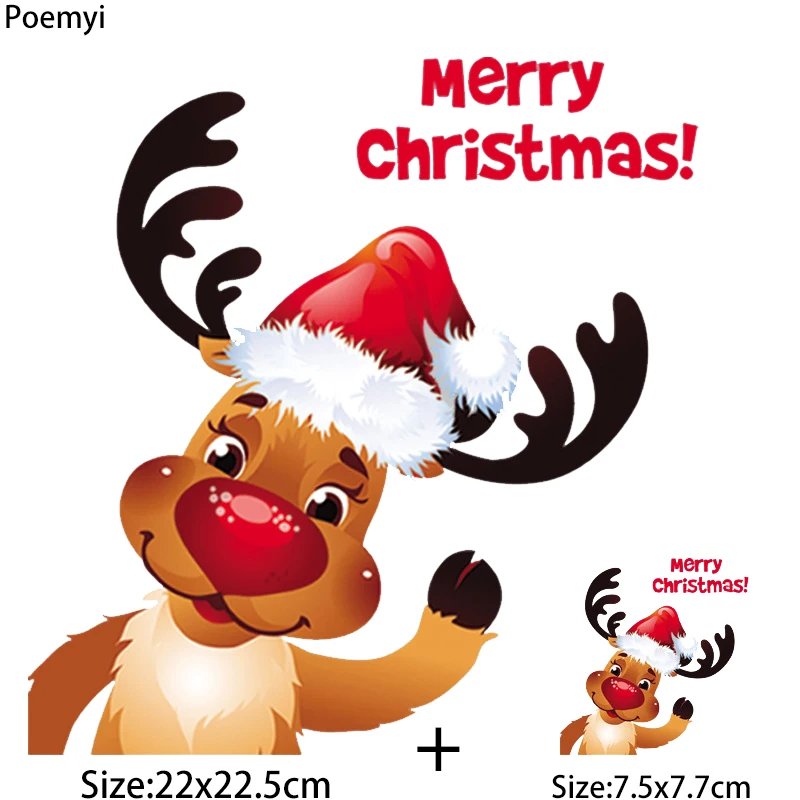 

Poemyi Patch Christmas Elk Vinyl Heat Transfer Stickers Appliques for Clothing Cartoon Cute Deer Iron on Patches on Clothes R
