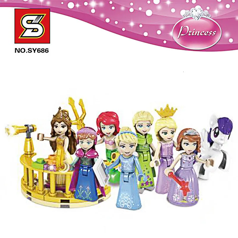 Sy686 8 шт./компл. куклы для девочек фигурки Эльза Принцесса строительные блоки