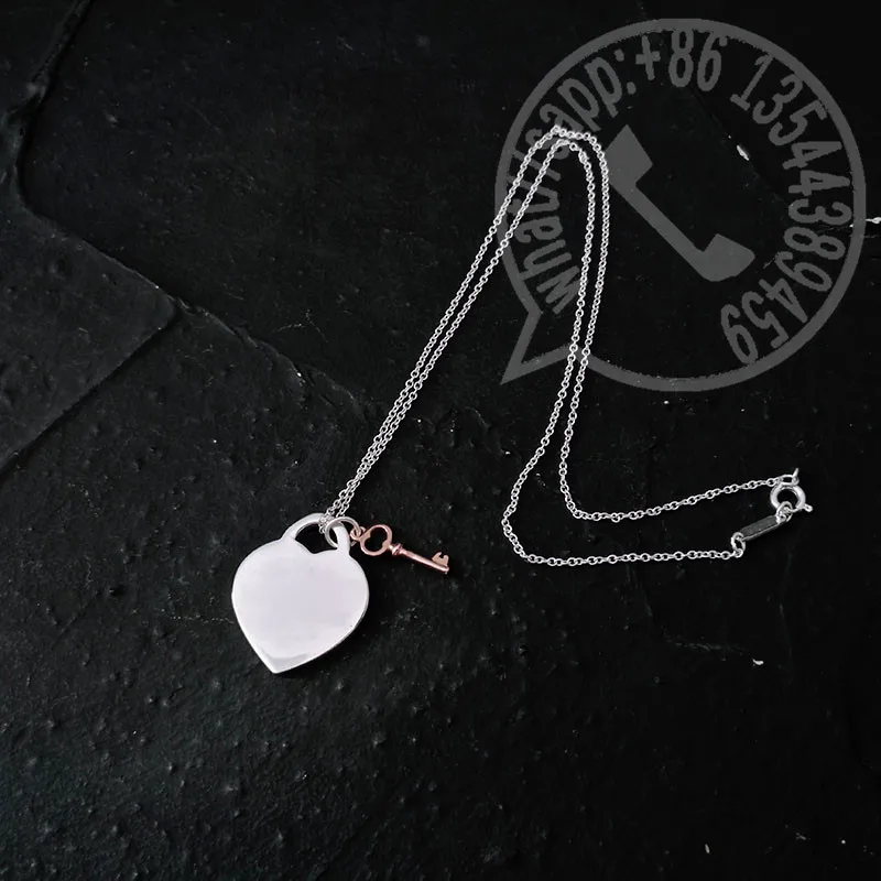 hot sale fashtion classic s925 sterling silver heart shaped silver key pendant necklace for women luxury brand jewelry fine gift free global shipping