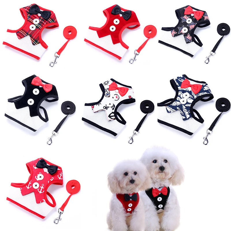 Элегантный жилет с поводком для собак и кошек регулируемый костюм смокинг бантом