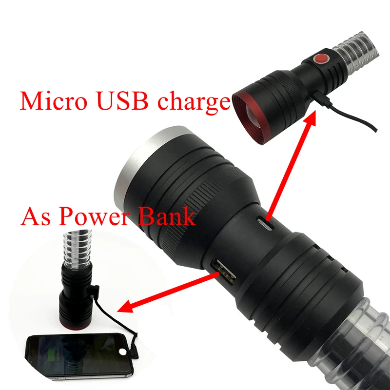 Супер яркий USB Перезаряжаемый зум 10 Вт светодиодный тактический фонарь с магнитом красный аварийный походный фонарик