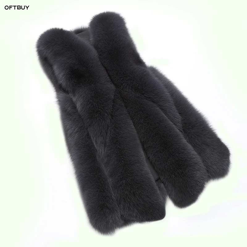 OFTBUY/2021 весенне осенняя куртка для женщин жилет из натурального меха лисы Женская
