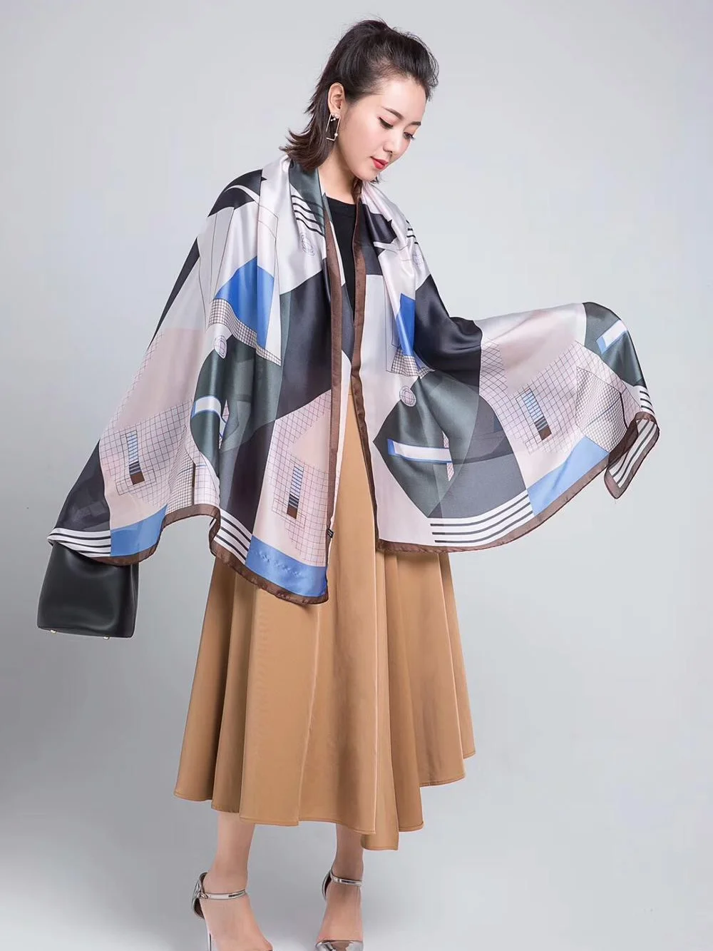 Роскошный чехол в клетку шелковый шарф женский летний шотландская клетка