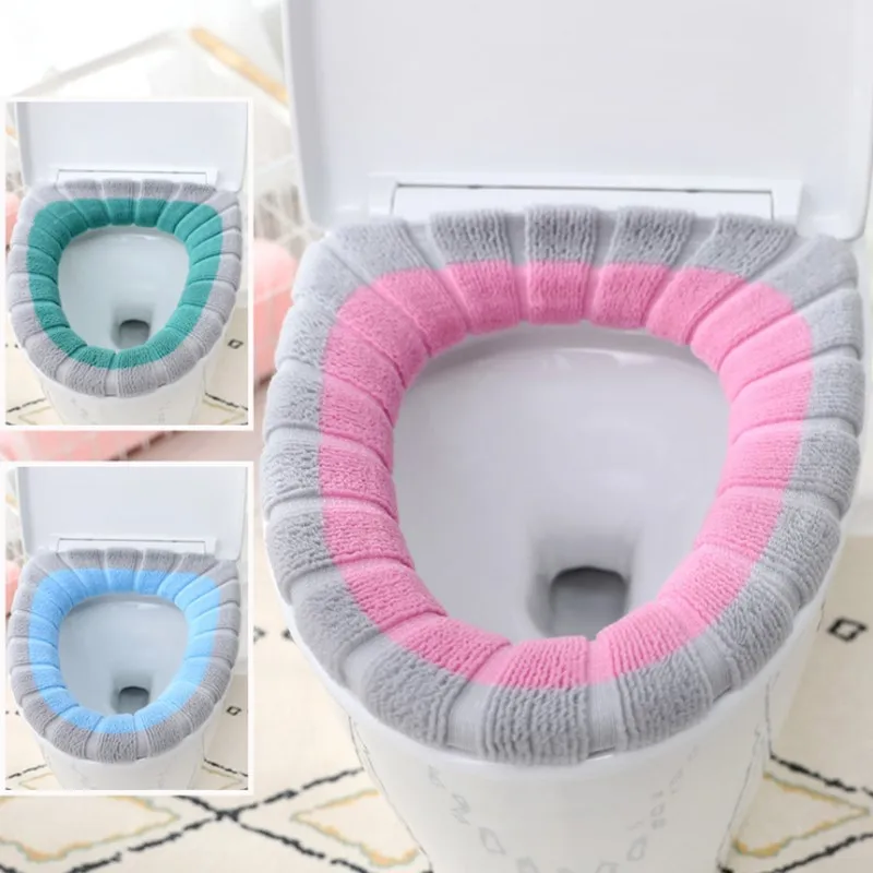 

O-Shape Double Color Toilet Seats Warm Thick Knitted Pumpkin Pattern Soft Material Toilet Seat Cushion Diameter