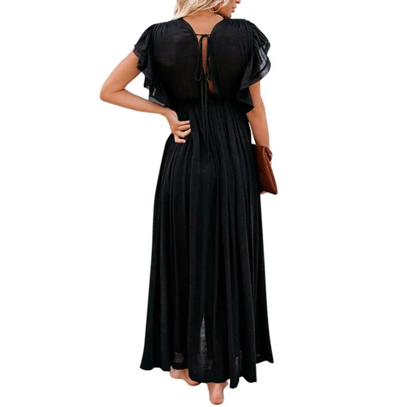 

Women's Solid Color V-neck Lace Dress