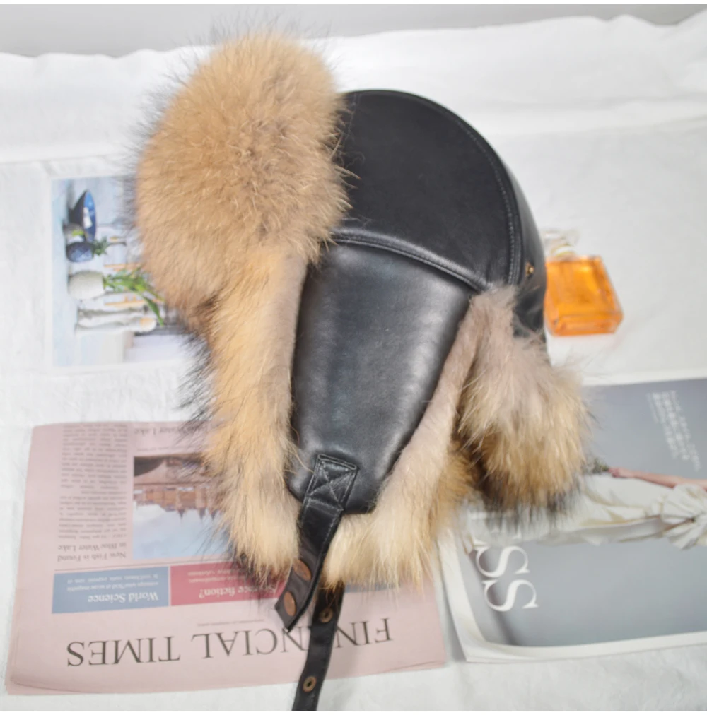 Новые мужские уличные ветрозащитные зимние из натурального меха лисы, шапки-бомберы, качественная шапка из меха енота, Мужская Роскошная шапка из натуральной овечьей кожи