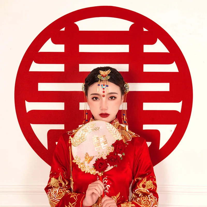 

20pcs/pack Wedding Decorations Chinese Style Non-woven Fabric Sticker Wedding Decoration For Home Wall Room Happiness Decor