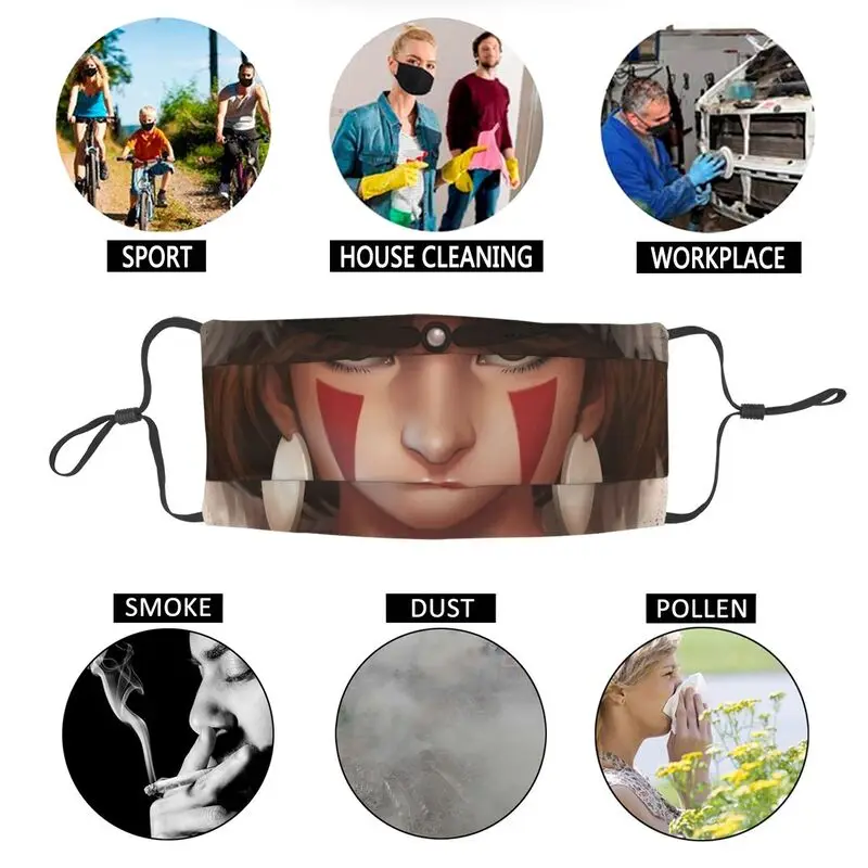 Manga Princess Mononoke Breathable Adult Mouth Face Mask Wolf Girl Anti Haze Dust Protection Cover Respirator Mouth-Muffle | Аксессуары