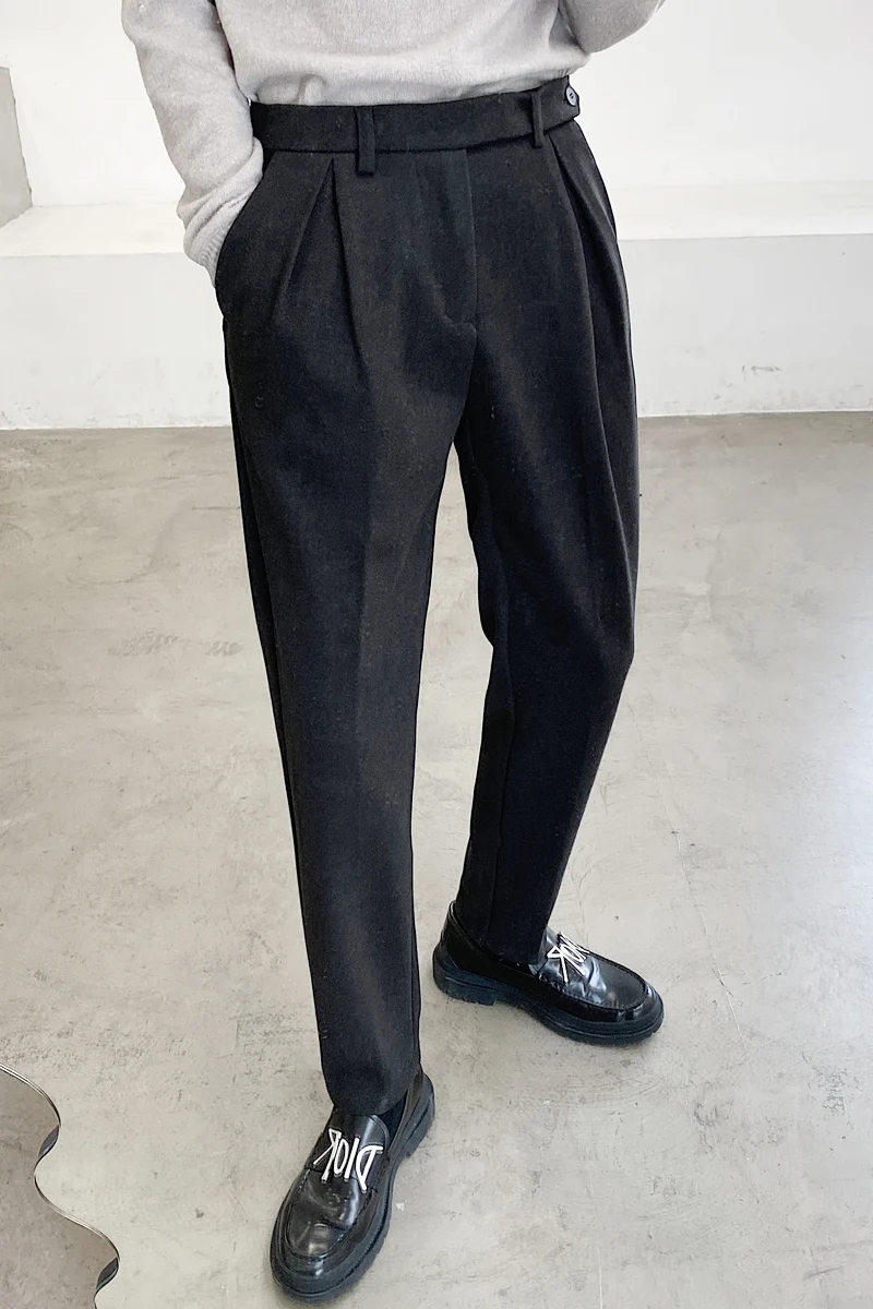 

Suit Winter Woolen Pants Men Elastic Waist Business Dress Pants Streetwear Casual Office Social Trousers Pantalon Homme Black