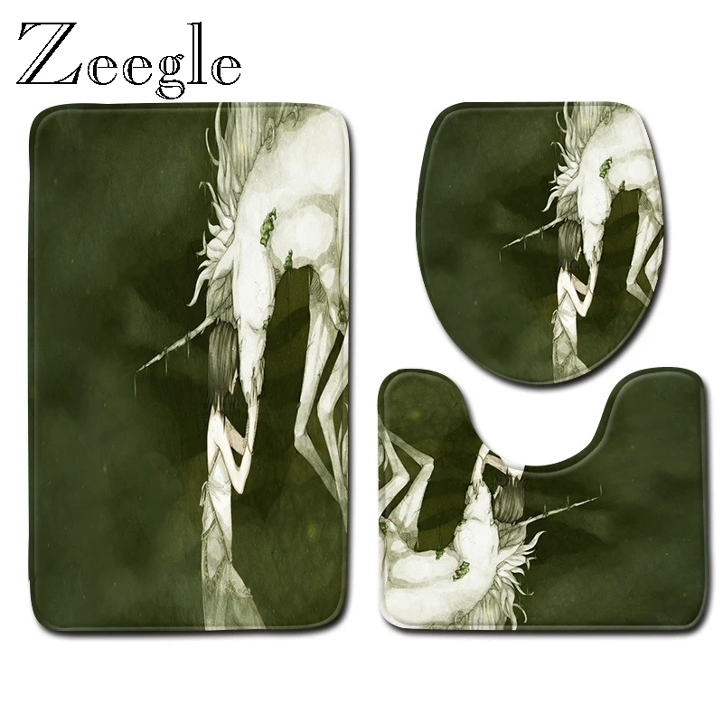 Zeegle 3D набор ковриков для душа с принтом черепа 3 шт набор ковриков для ванной комнаты крышка для унитаза Противоскользящий коврик для ванной комнаты коврик для пола коврик для ванной