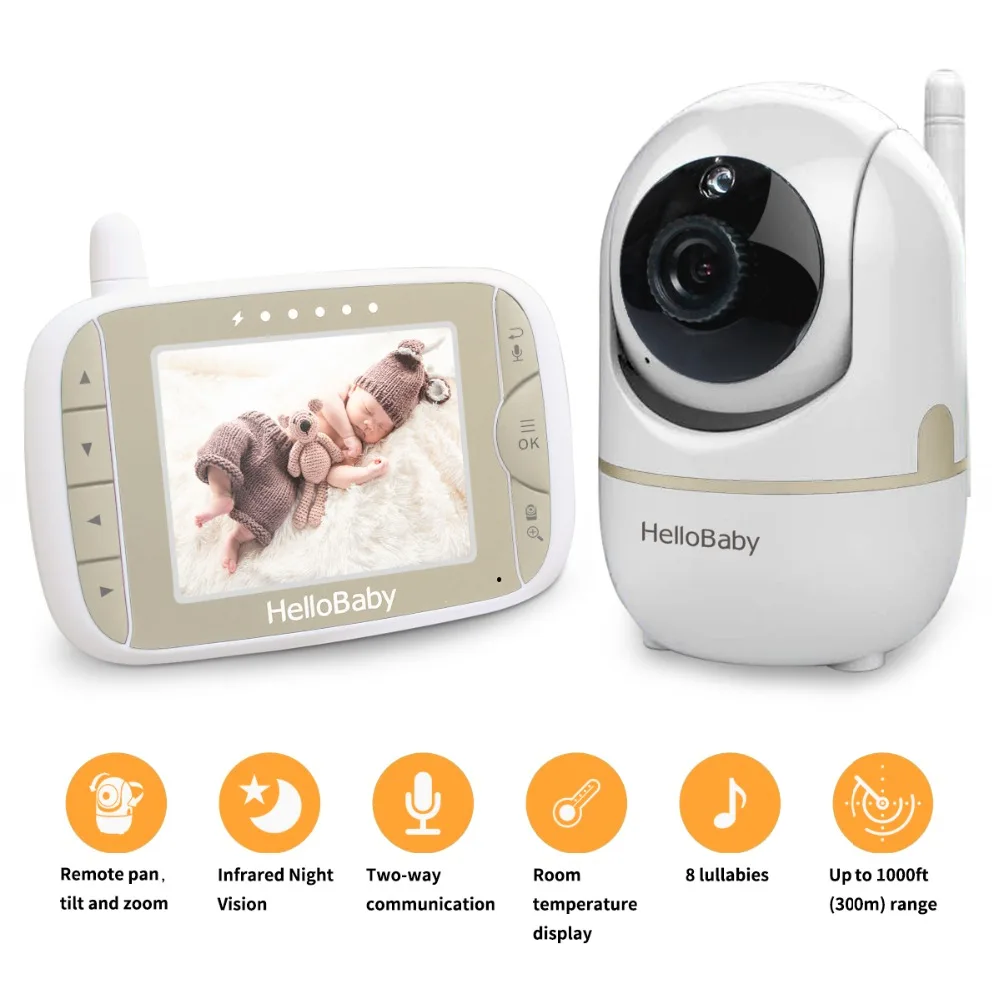 HelloBaby 3,2 дюймов HB65 видеоняня с удаленной камерой Pan-Tilt-Zoom, двухсторонняя система заднего вида, монитор температуры ночной съемки