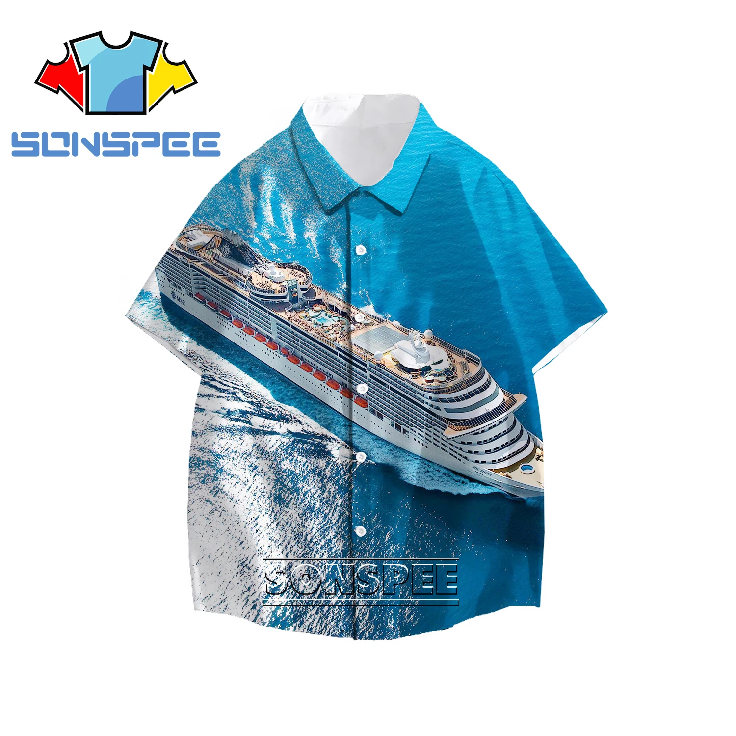 Гавайская рубашка SONSPEE с 3D принтом круизного судна корабля мужская и женская