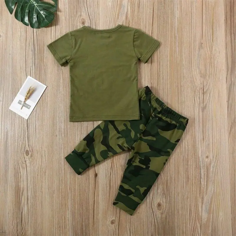 

Baby Summer Clothing Newborn Baby Boy Girls Short Sleeve Top Shirt Camo Pants Trousers Headband 3Pcs Outfit