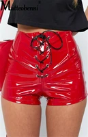 new women gothic black pu leather shorts lace up wet look vinyl shorts lady sexy casual high waist shorts hot girls latex shorts
