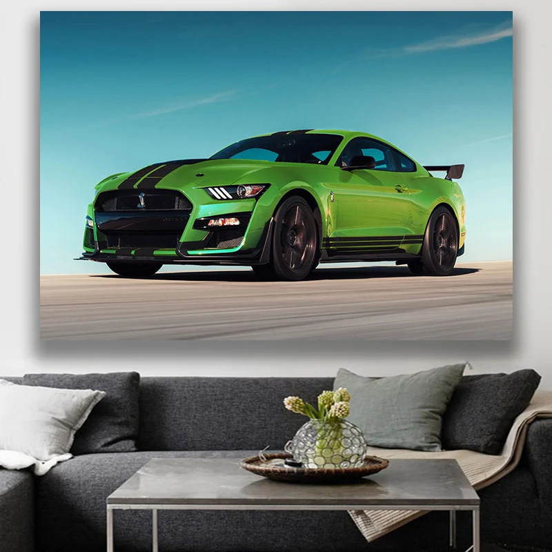 

Ford Mustang Shelby GT500 Green Car Supercar Wall Pictures Posters Canvas Prints Art With Painting Living Room Home Decoration