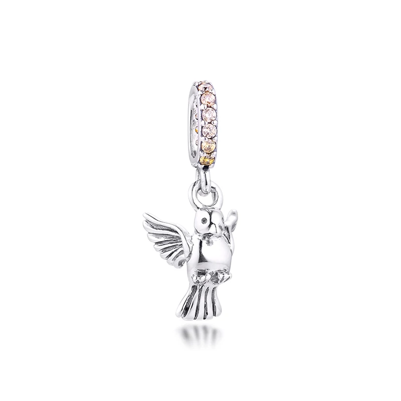 

100% 925 Sterling Silver Beads Dove of Peace Dangle Crystal Charm Fit Europe Bracelet DIY Jewelry Gift bijoux