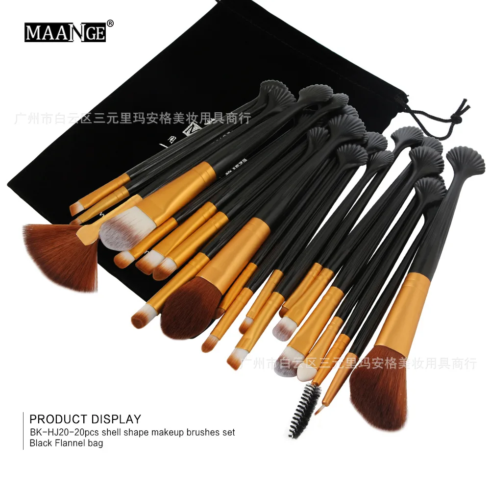 Hot Selling MAANGE 20 Shell Eye Eyebrow and Face Brush with Brush Bag Beauty Tools Makeup Cosmetic Gift for Girl or Women