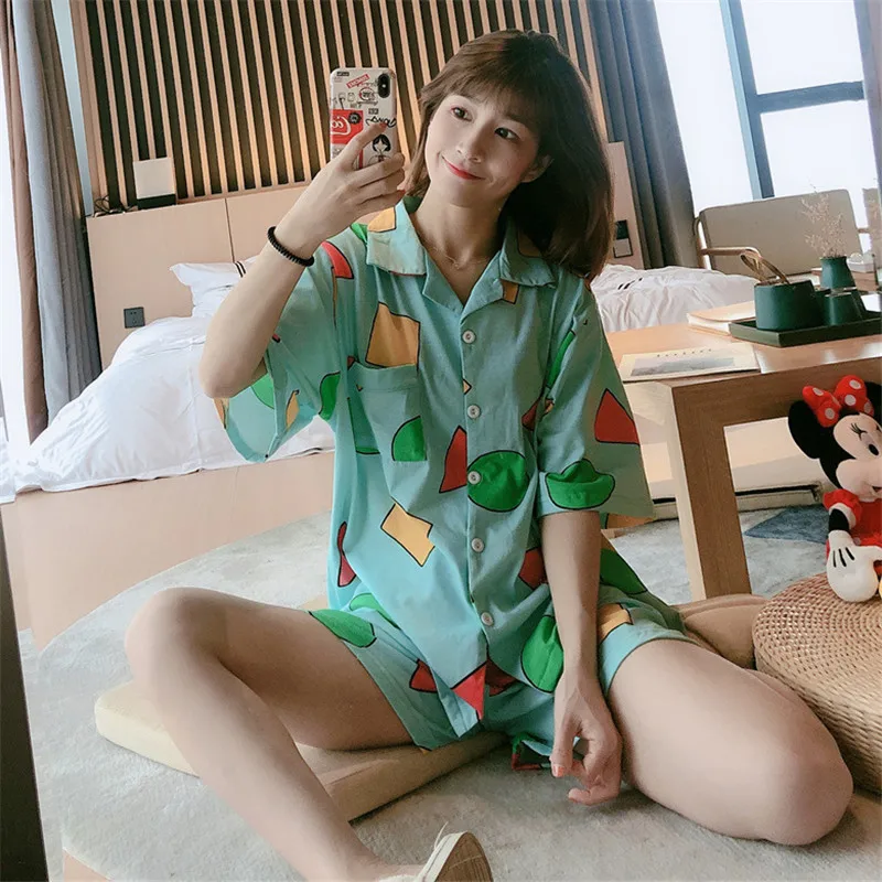 Spain Summer pijamas  Japanese Pyjamas Sleepwear Cotton Pajamas Women Pijamas Short Sleeve Homewear Anime Nightgown Party