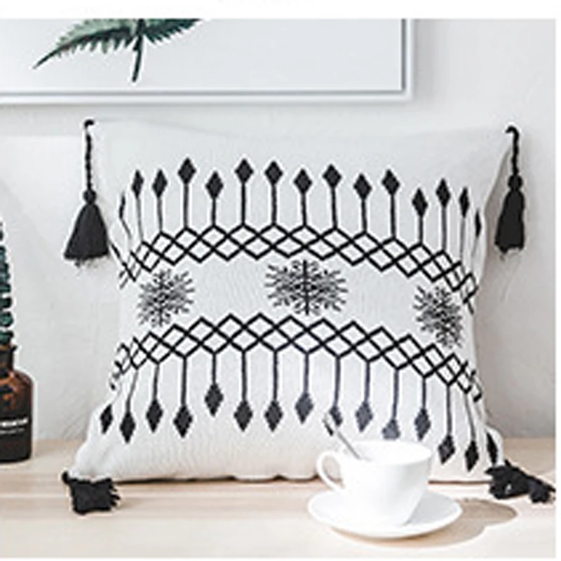45x45cm Pillow Новое вязаное одеяло, чехлы и подушки, чехол для спинки, Скандинавское мягкое простое черно-белое одеяло с кисточками без ядра, домашнее украшение - Цвет: 45x45cm Pillow