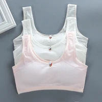 bra girls puberty kids training cotton vests sport solid color tops tank with chest pad breathable underwear gym bras 13 25y