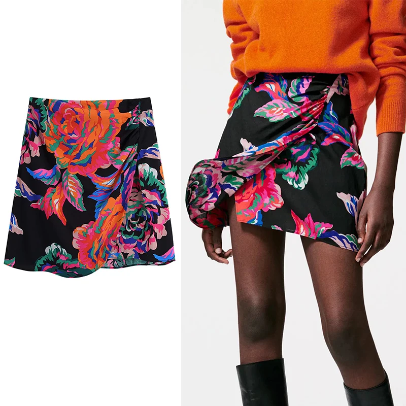 

Женская плиссированная мини-юбка с цветочным принтом, с завышенной талией