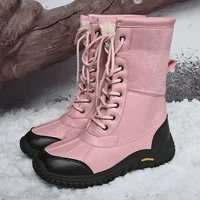 Snow boots Women's new 2021 fleece padded padded large cotton shoes non-slip comfort lace-up mid-leg boots hiking boots