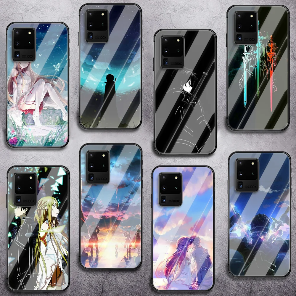 

Anime Sword Art Online SAO Phone Tempered Glass Case Cover For Samsung Galaxy S Note 5 6 9 10 10E 20 21 FE Plus Uitra Shell