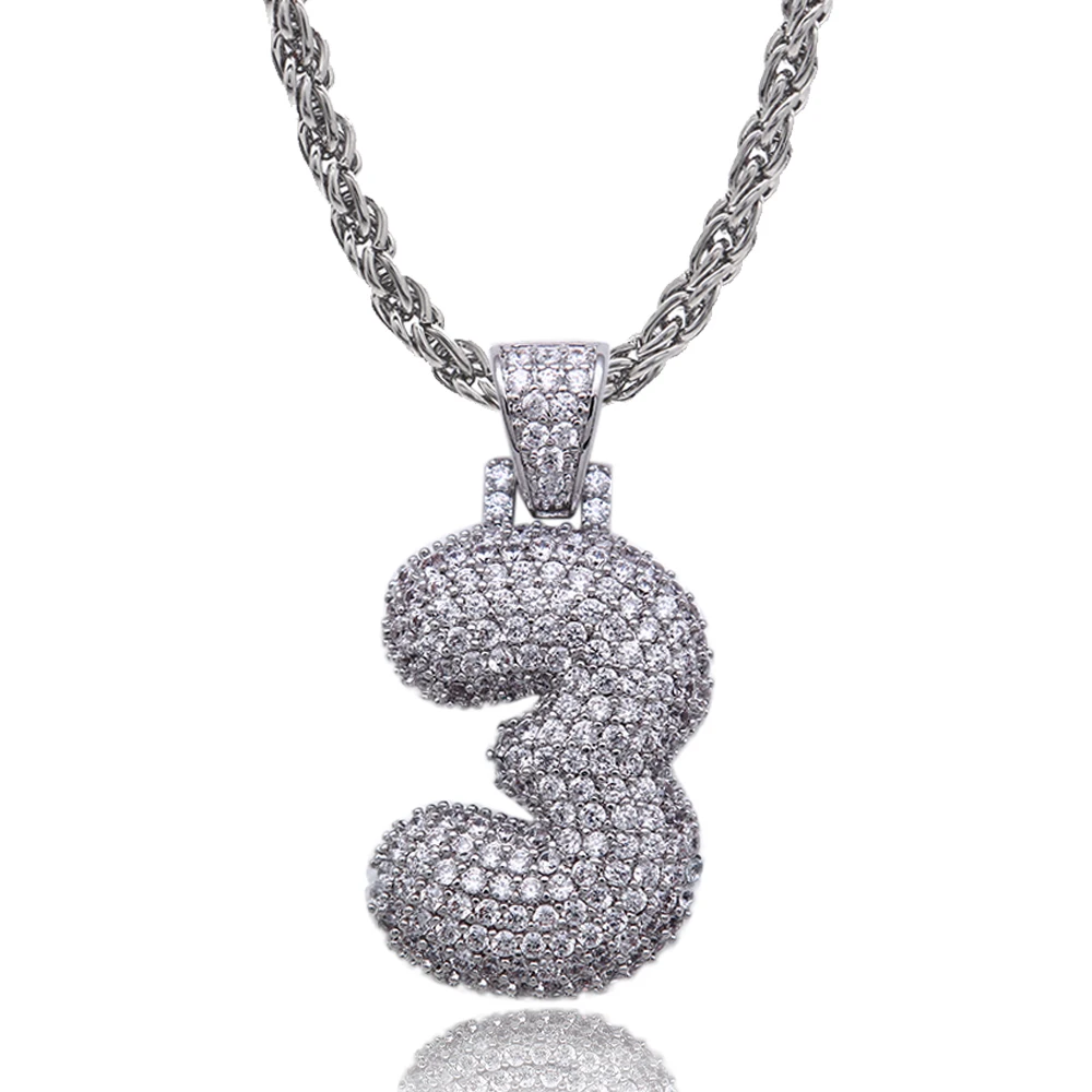 Lureen Iced Out 0 9 Bubble Numbers кулон ожерелье Дата кубический циркон цепи для мужчин женщин