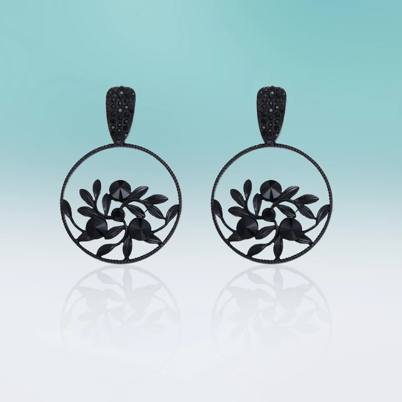 

New Vintage Dangle Circle Hollow Alloy Earrings Leaf Rhinestone Drop Earring for Women Jewelry High Quality Classic Gifts