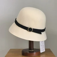 winter bucket hats for women high quality wool fedora hat belt decorate fashion felt hat retro ladies fedoras irregular brim cap