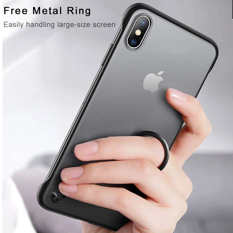 Бескаркасный Матовый Жесткий чехол для iPhone X 7 6 6S 8 Plus XS Max XR с кольцом пальцев