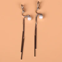 korean jewelry pearl tassel clip on earrings for women no ear hole earring clips gifts orecchini brincos pendientes oorbellen
