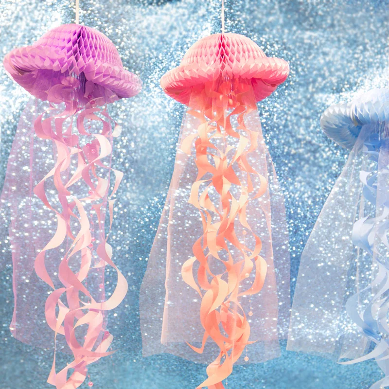 

Mermaid Party Decorations Hanging Lantern Jellyfish Pastel Mermaid Birthday Supplies Paper Ornament Happy Birthday Favors