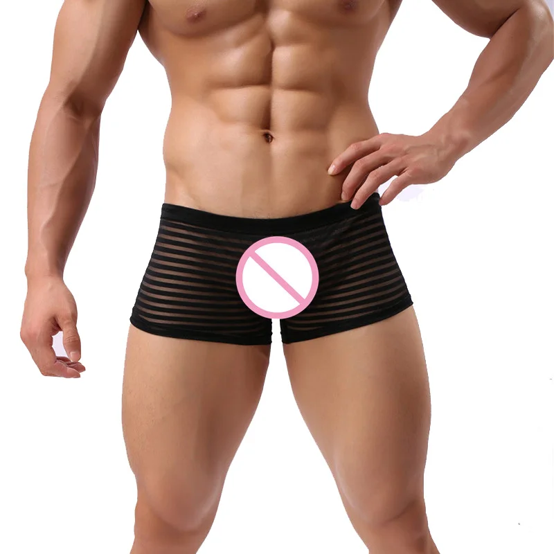 4 шт./лот сексуальные мужские боксеры шорты ультратонкие полосатые сетчатые