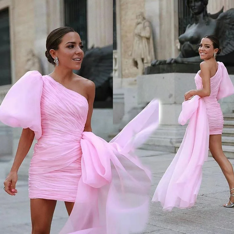 

Fashion New Pleats Pink Short Mini Prom Dresses 2020 Sexy Evening Gown Graduation Party Dress robe de soriee