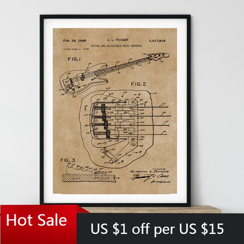 Для брызговиков бас-гитары патентные принты музыкальные плакаты Художественная