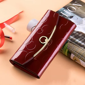 Женский кошелек из натуральной кожи, Роскошный дизайнерский кошелек из лакированной кожи, женский клатч, 3 сложения, модный кошелек с застежкой и бриллиантами