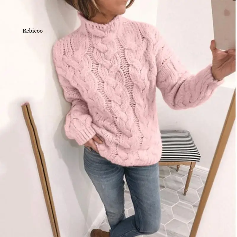 

Large size stretch women's sweater high neck long sleeve pullover sweater casual fashion twist ladies sweater