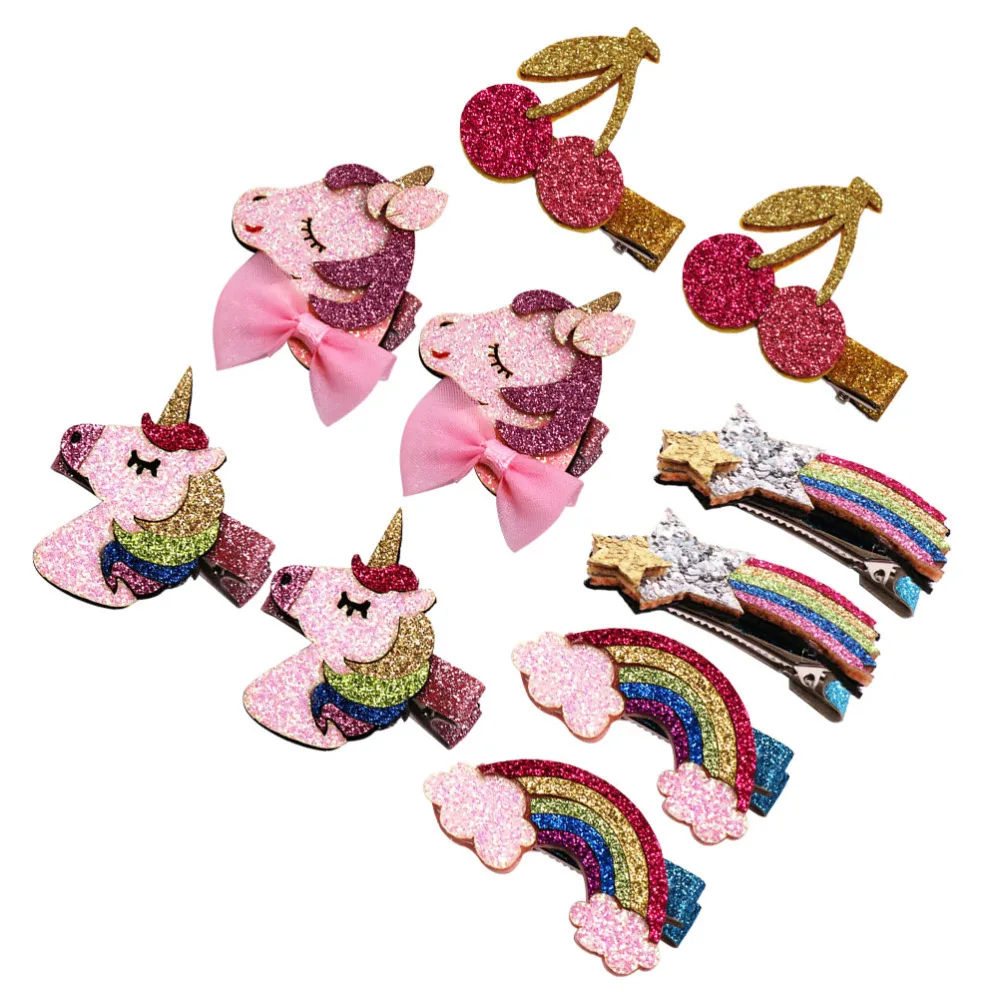 

10pcs Glitter Hair Clips Paillette Lovely Hair Clips Barrettes Hair Accessories (Bowknot Meteor Rainbow Cherry for Each