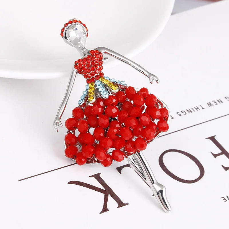 Брошь для балета с красными бусинами стразами и юбкой Ювелирное Украшение шарфа