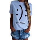 2021 летняя футболка, простая футболка, женская футболка с круглым вырезом и коротким рукавом, женская футболка со смайликом и смешным принтом, женская футболка