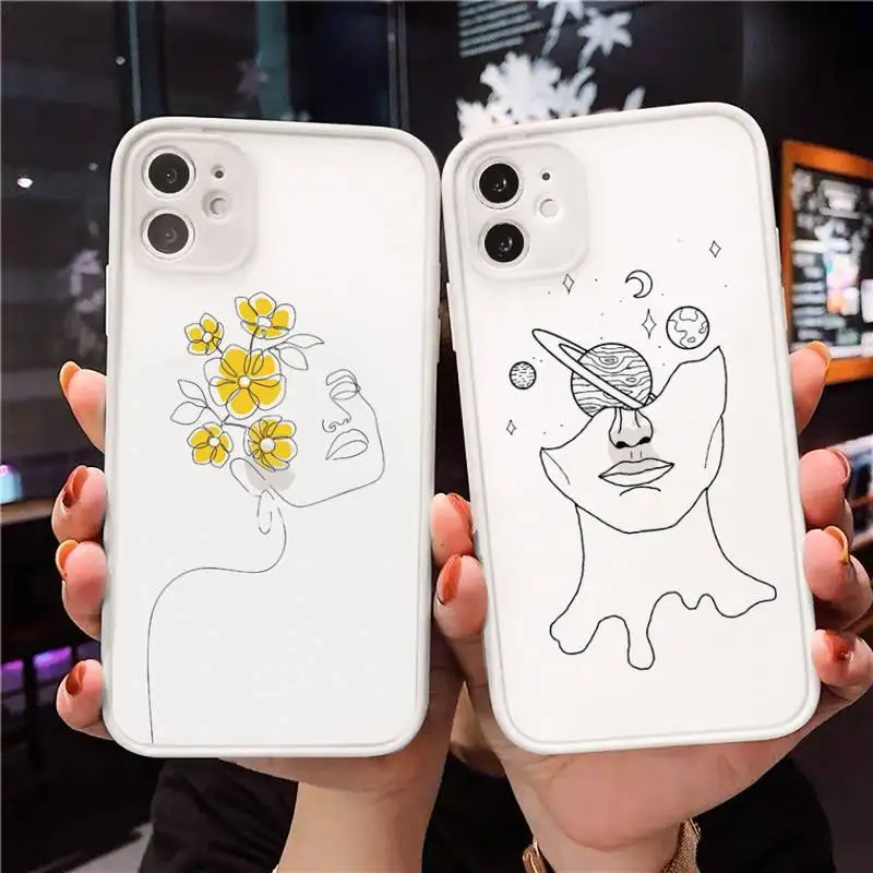 

Sketch line art Phone Cases Matte transparent For White iPhone 12 Mini 11 Pro XR XS Max 7 8 Plus X Back Cover