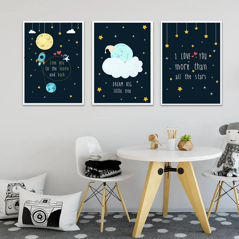 

Rocky Space Nursery Quotes Child Poster Canvas Art Decorative Print Wall Painting Decoration Picture Nordic Kid Baby Room Decor
