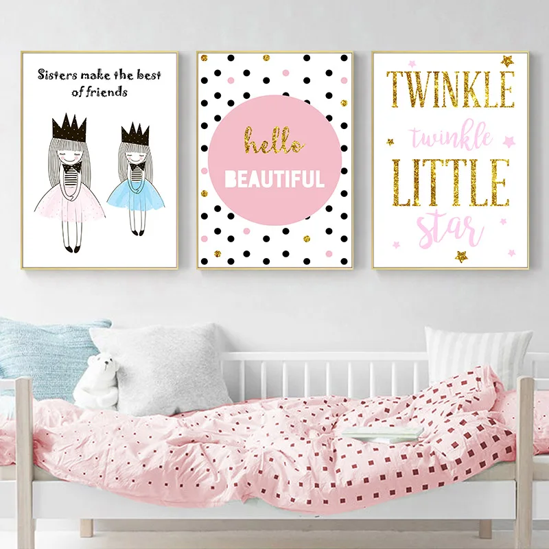 

Настенная картина для детской комнаты, милый розовый мультяшный постер на холсте, декоративная картина, украшение детской спальни в сканди...