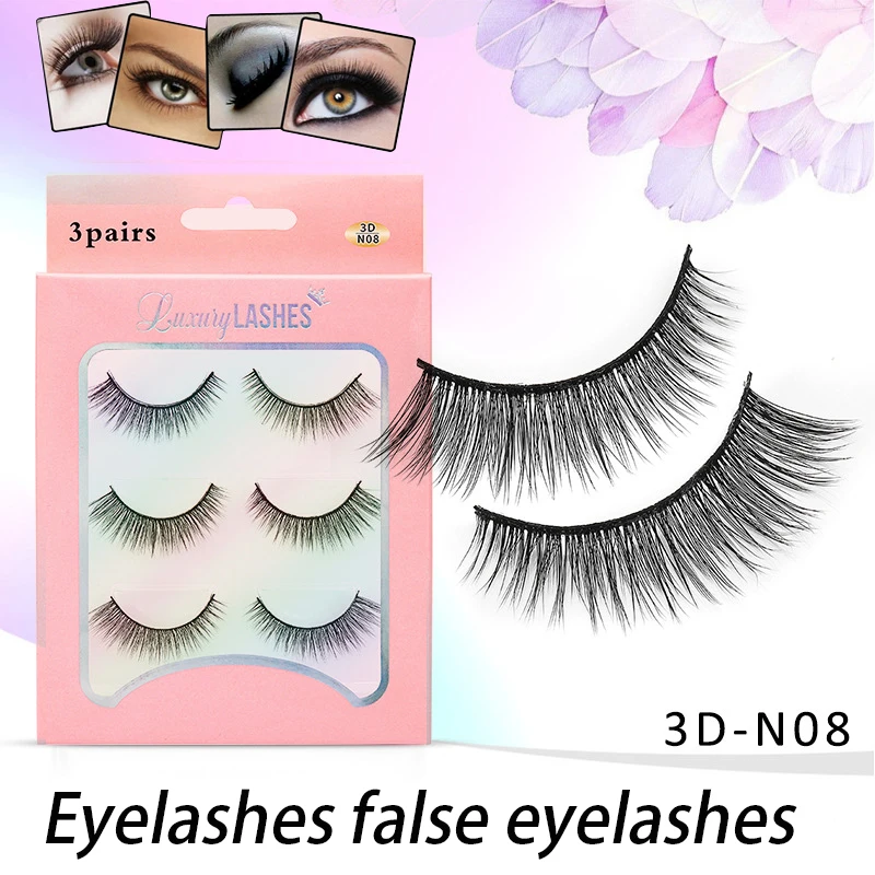 

Hot 3 Pairs Thick Long False Eyelashes Multi-Layer Faux Lashes Extension Naturally Upturned Self-Adhesive Eye Makeup FRE-Drop