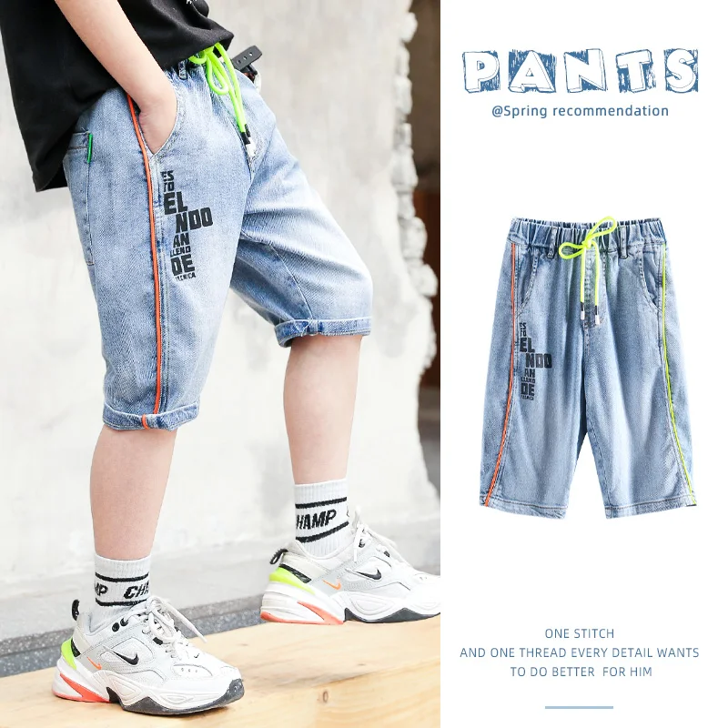 

2021 New Summer Boys Shorts for Kids Jeans Shorts Fashion Designers Teenage Boys Shorts Casual Jeans Big Children Clothing 6-14