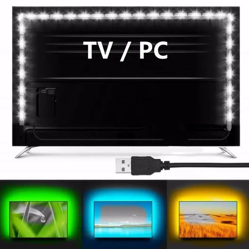 

1 м 60 ламповых бусин, RGB светильник, USB светильник, полоса, модный прочный задний светильник, LED светильник, Светодиодная лента, ТВ 2835, 5 В, гибки...