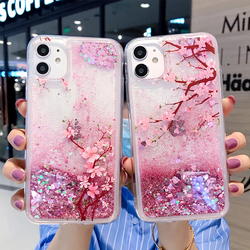 

Cartoon flowers shiny quicksand soft border cover for iphone 12 11 Pro MAX XS XR XS MAX SE20 5s 5c 6s 6 7 8 plus phone case