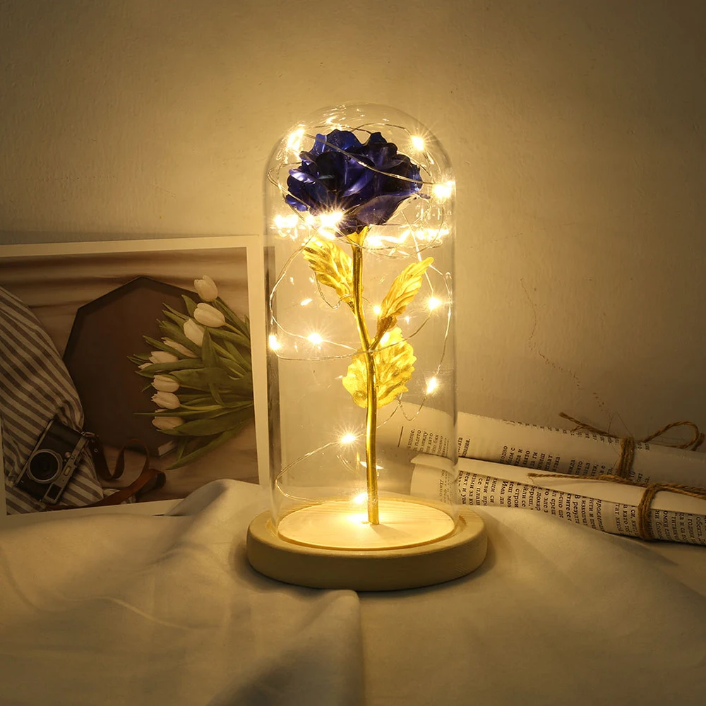 

Beautiful Eternal Rose LED Light Beauty And The Beast Rose In Glass Dome For Valentine's Day Mother's Or Christmas Day Gift