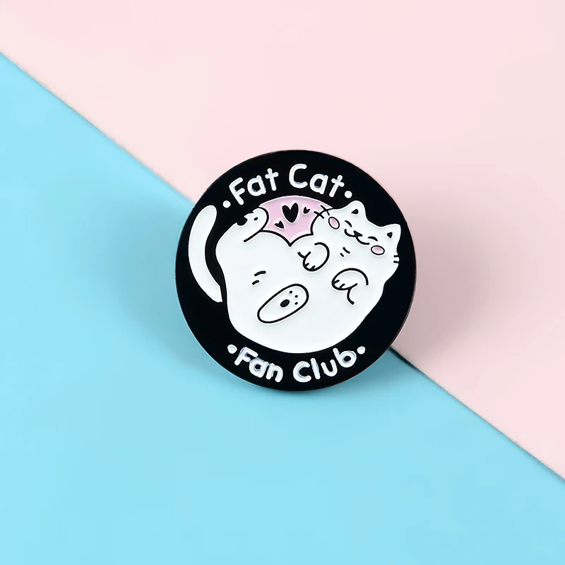 Fat Cat Fan club. Эмалированные Броши круглые Мультяшные животные котенок нагрудные